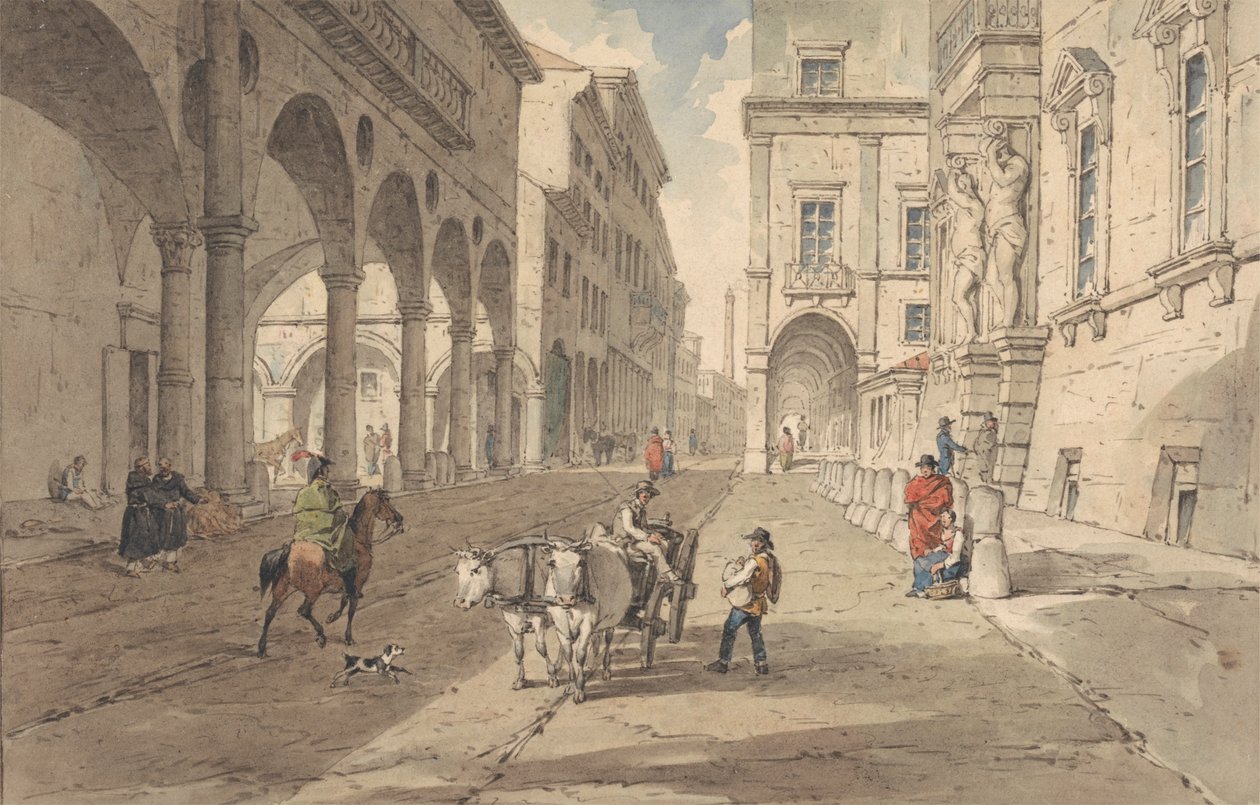 Bologna, Uitzicht in de Strada Maggiore door John Augustus Atkinson