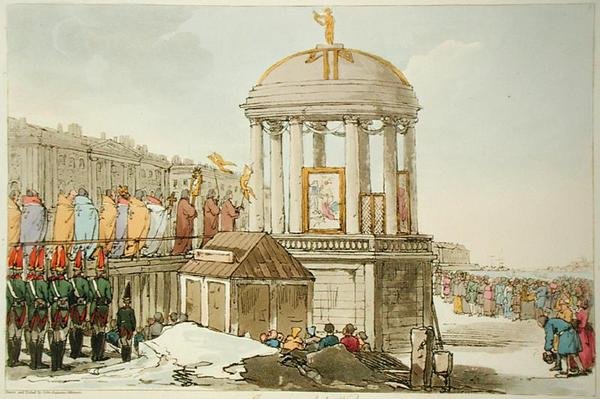 Wijding van de wateren, geëtst door de kunstenaar, gepubliceerd 1804 door John Augustus Atkinson
