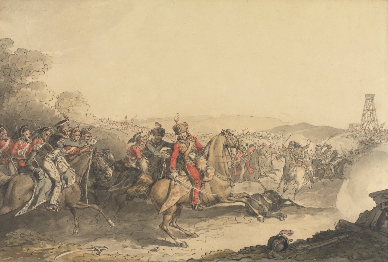 De Markies van Anglesea Gewond Terwijl Hij een Charge van Zware Cavalerie Leidde aan het Einde van de Slag bij Waterloo door John Augustus Atkinson