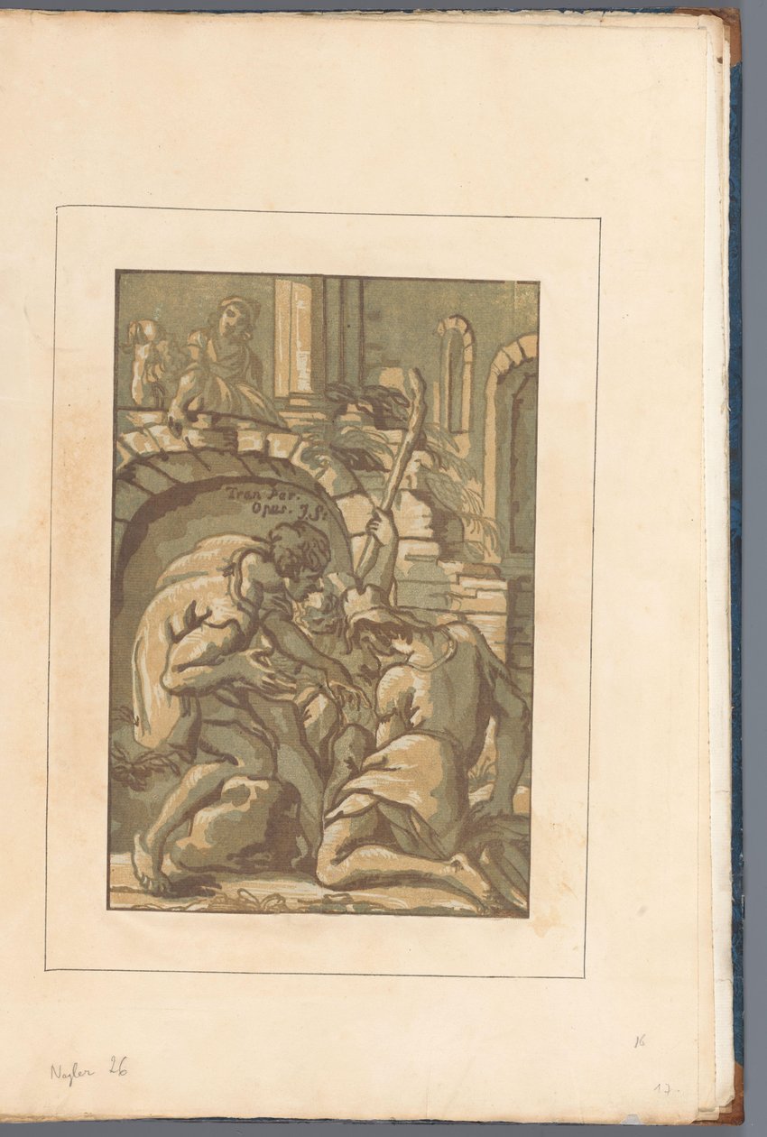 Drie figuren bij een boog door John B. Skippe