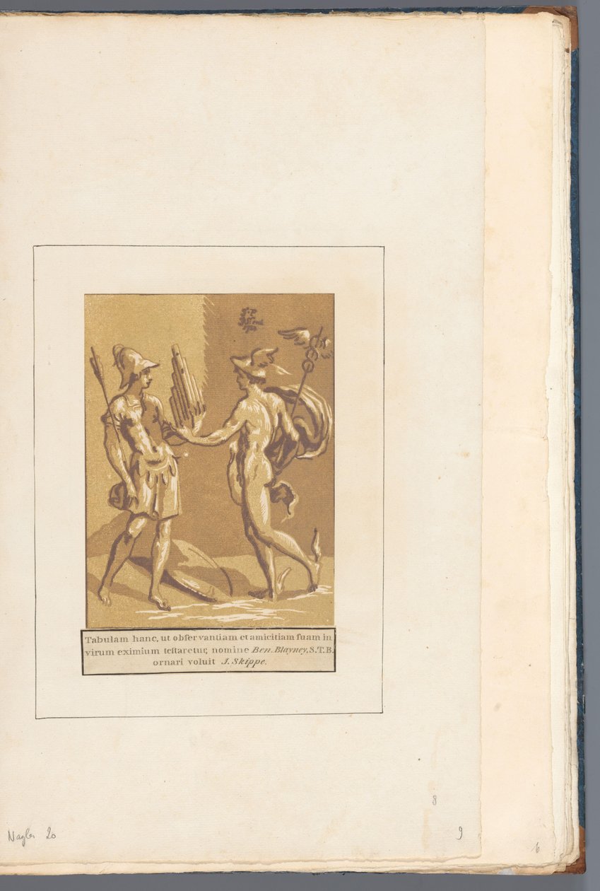 Mercurius geeft Minerva een panfluit door John B. Skippe