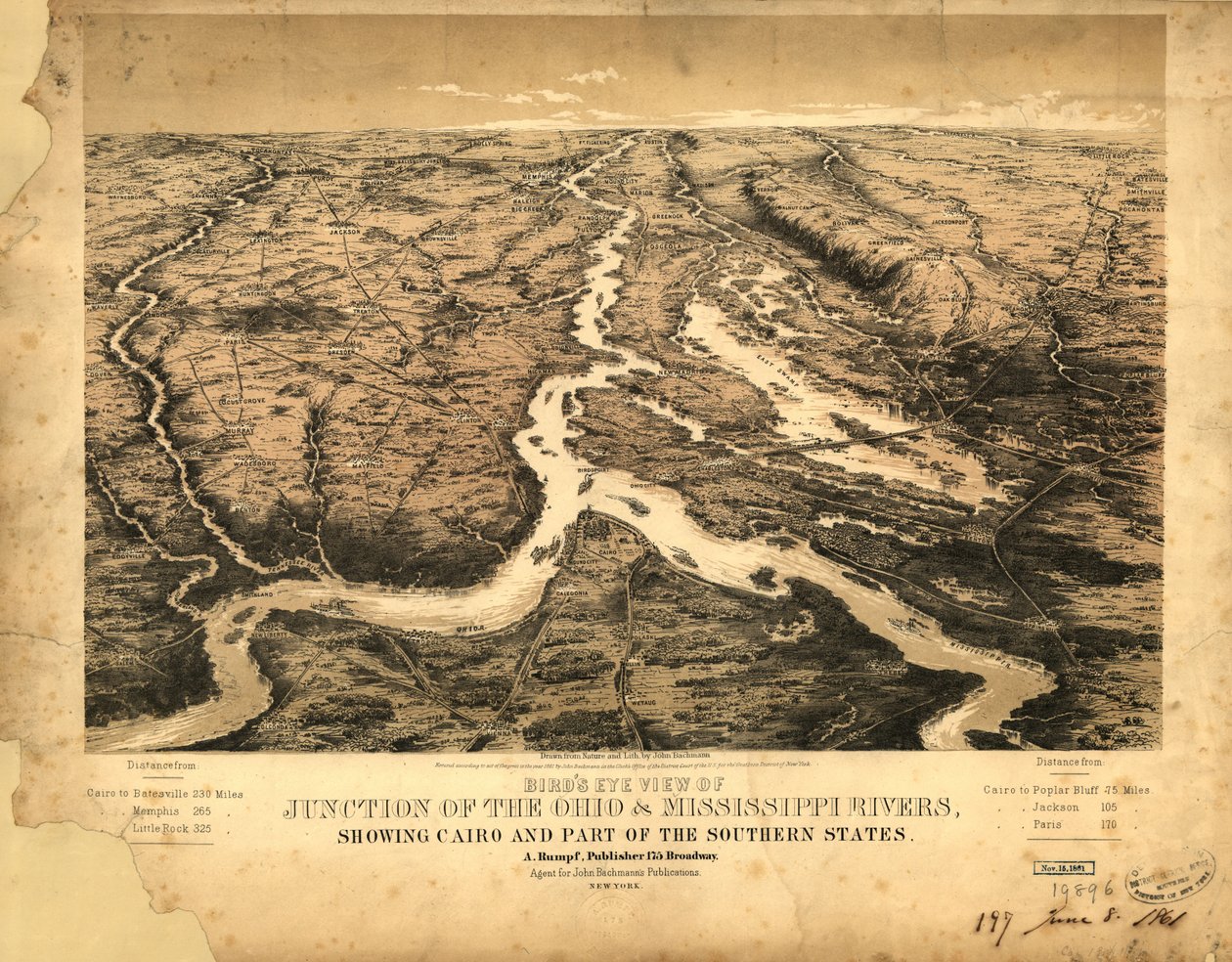 Vogelvlucht van de samenvloeiing van de Ohio  Mississippi, met zicht op Caïro en een deel van de zuidelijke staten LOC 99447003 door John Bachmann