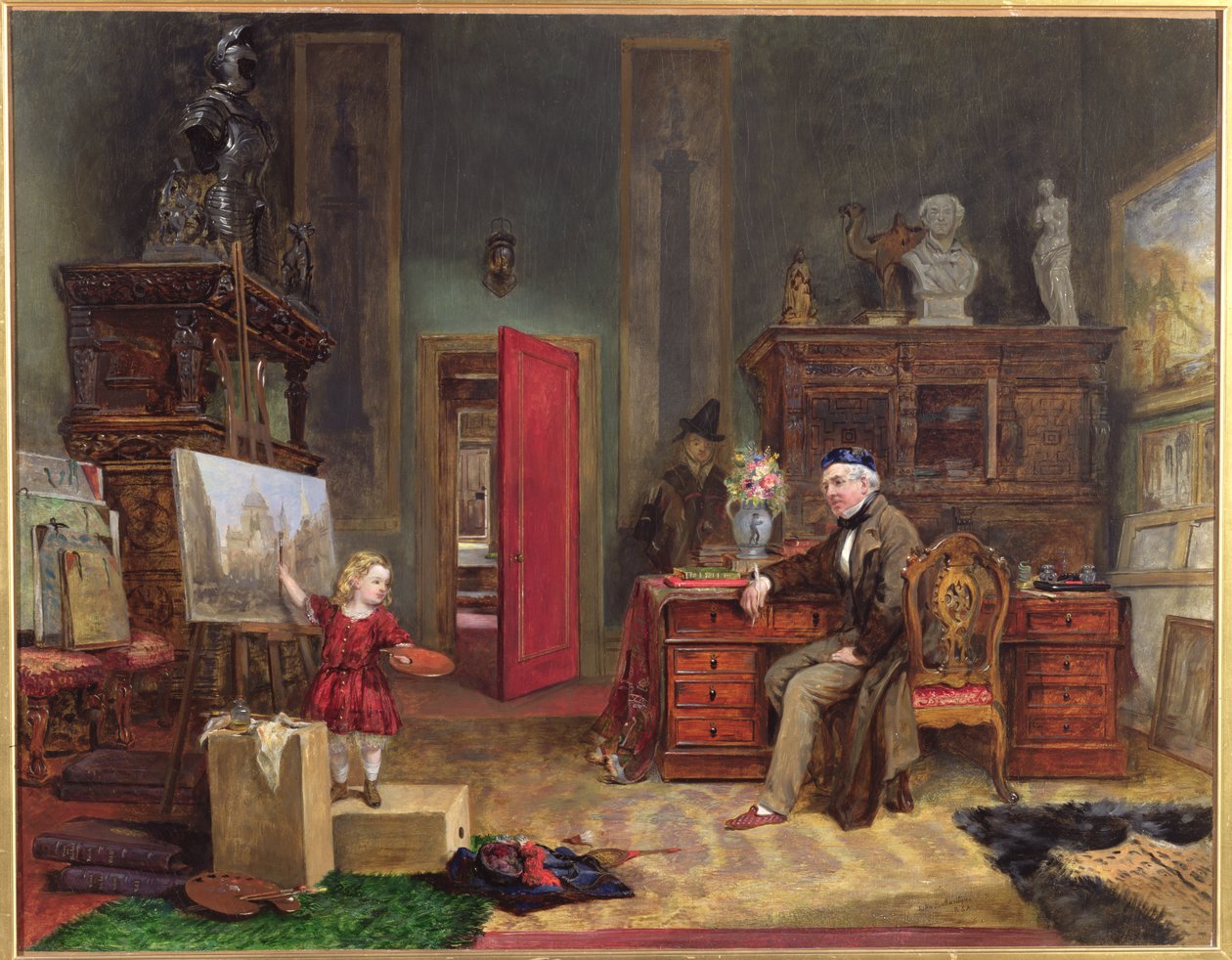 David Roberts (1796-1864) en zijn kleindochter in zijn studio, c.1866 door John Ballantyne