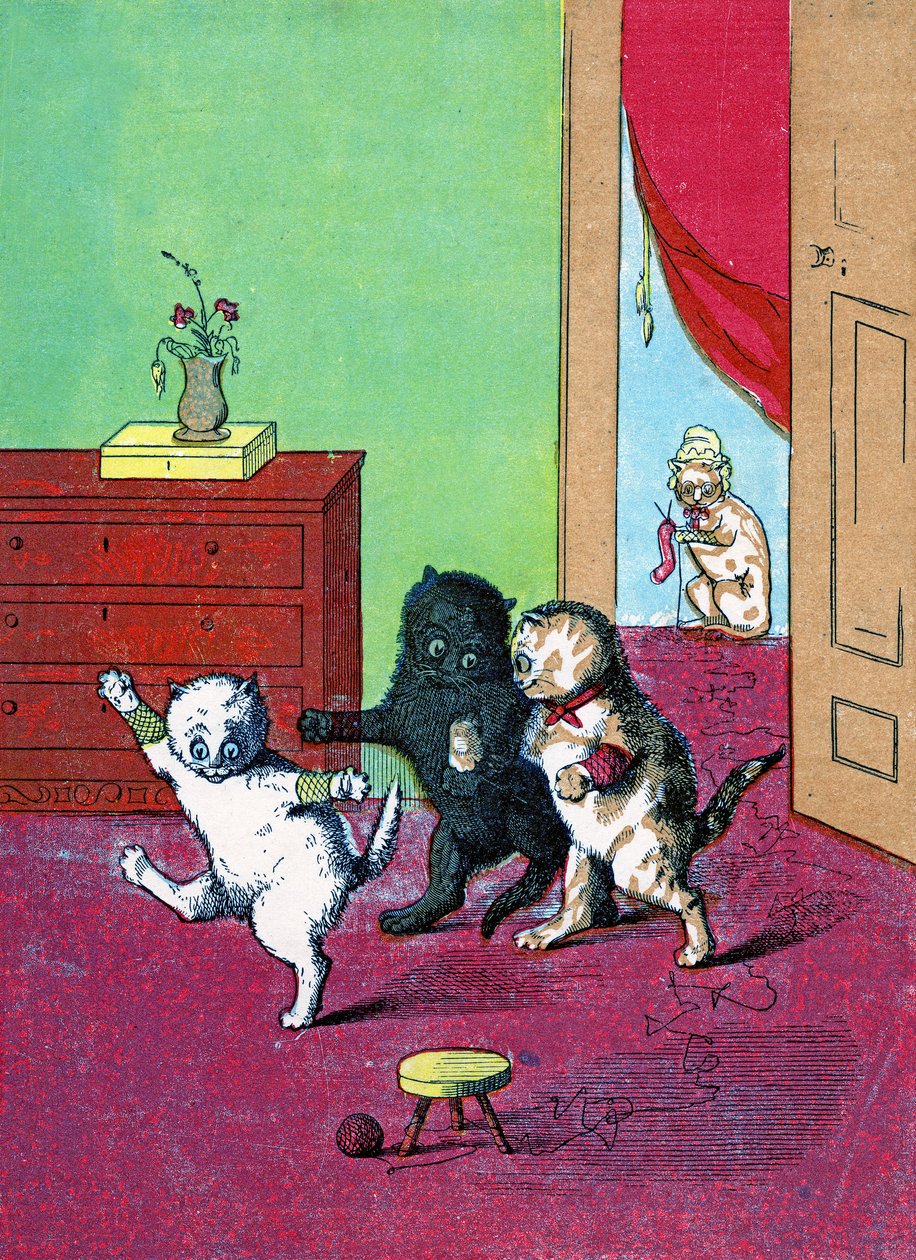Drie kleine kittens met wanten, Illustratie uit "Drie kleine kittens" 1859 door John Ballantyne