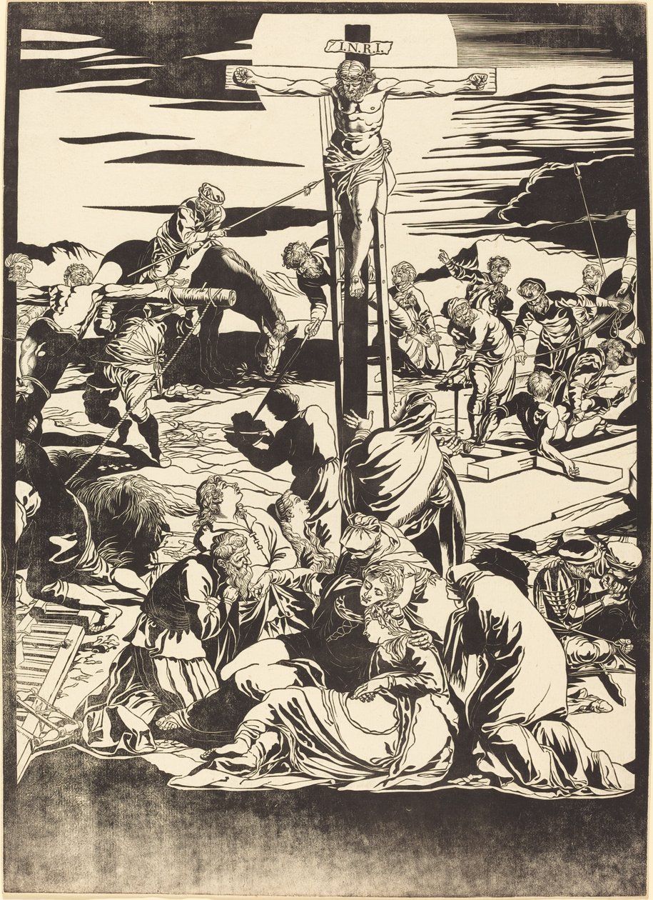 De Kruisiging [middenplaat] door John Baptist Jackson after Jacopo Tintoretto