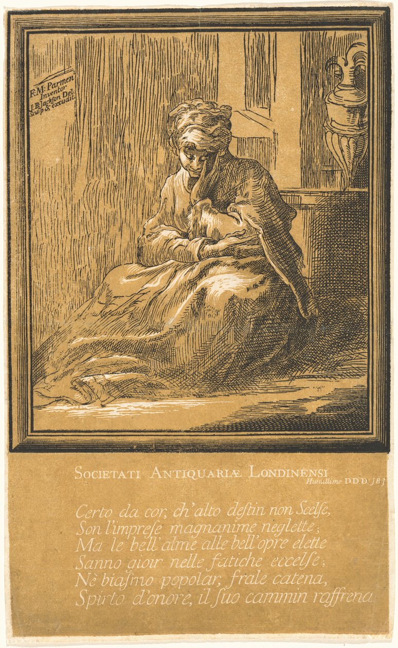 Mediterende Vrouw door John Baptist Jackson, after Parmigianino