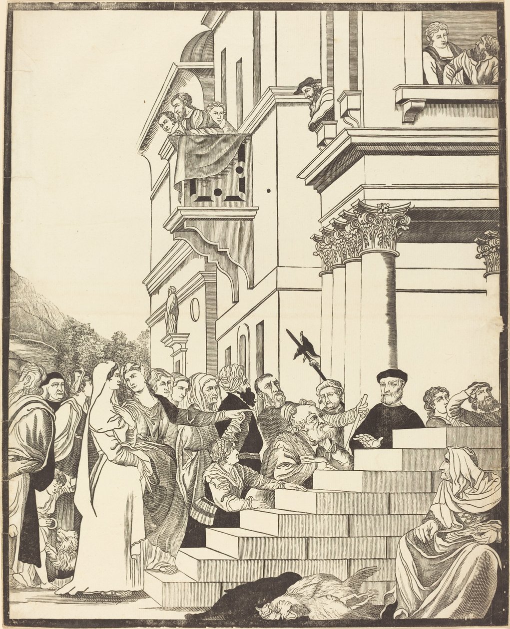 Presentatie van de Maagd in de Tempel (middenplaat) door John Baptist Jackson after Titian