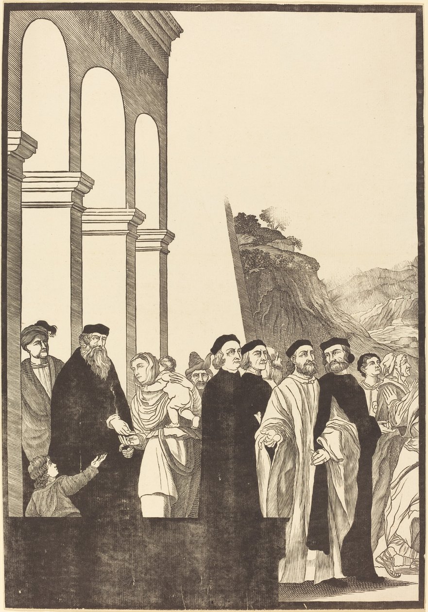 Presentatie van de Maagd in de Tempel [linker plaat] door John Baptist Jackson after Titian