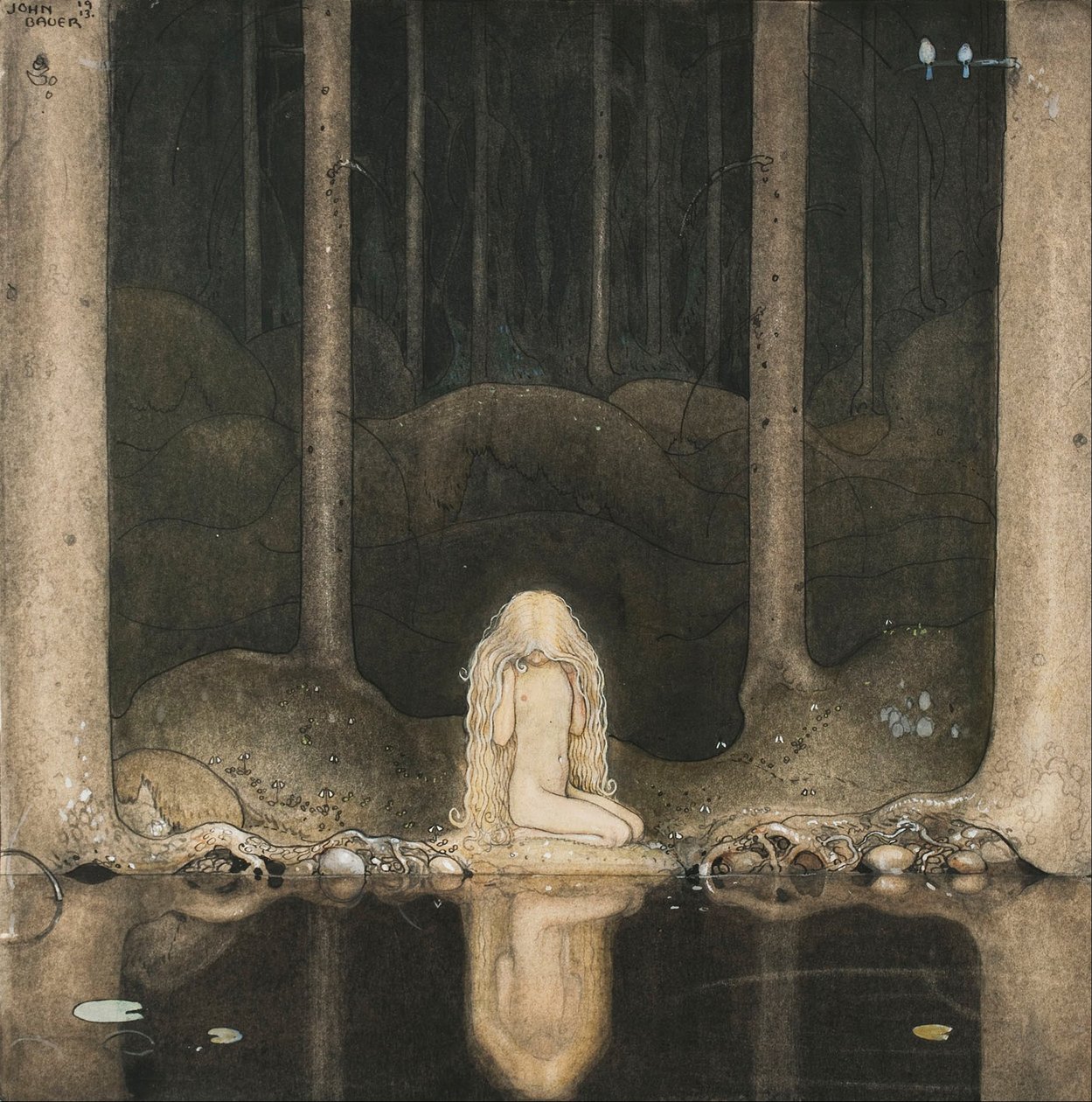 Prinses Tuvstarr zit daar nog steeds verlangend naar het water te kijken door John Bauer