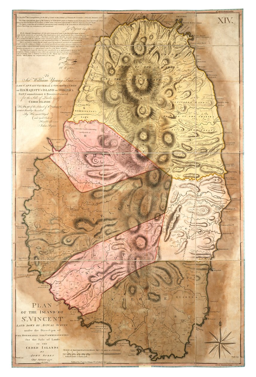 Plan van het eiland St Vincent op basis van een daadwerkelijke survey door John Bayly