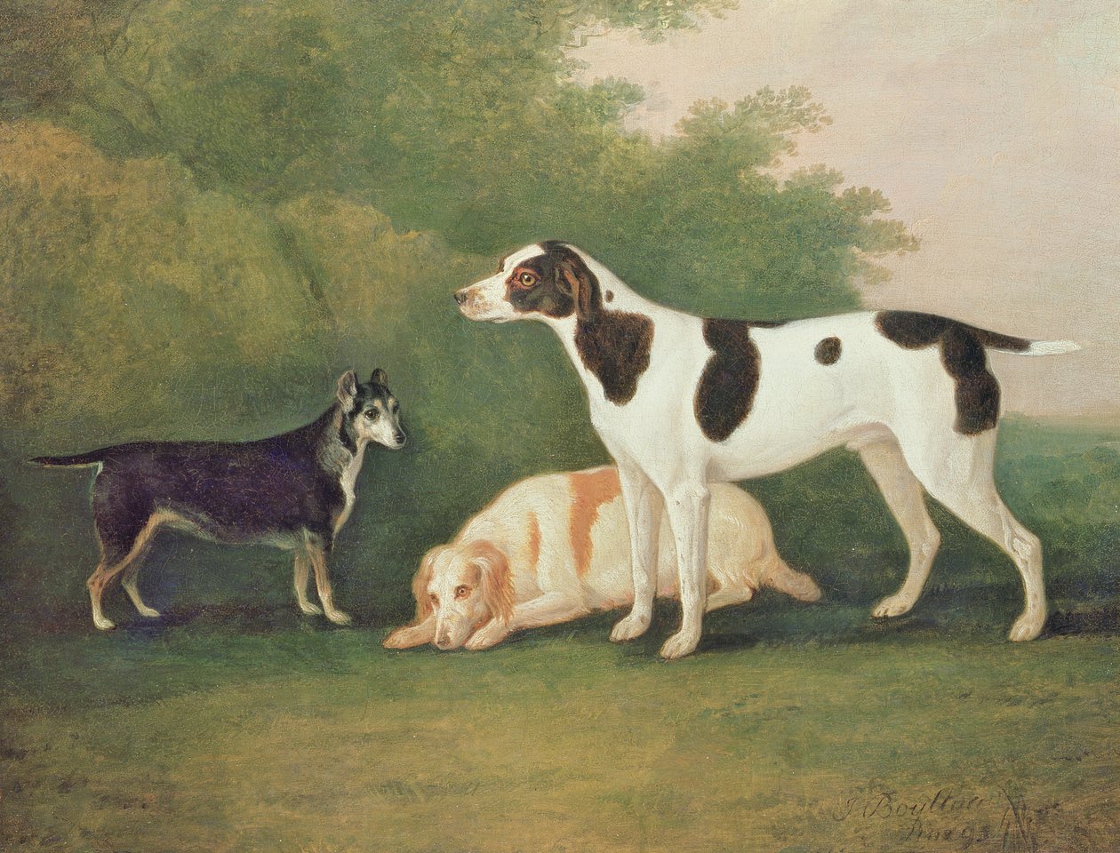 Drie honden in een landschap door John Boultbee