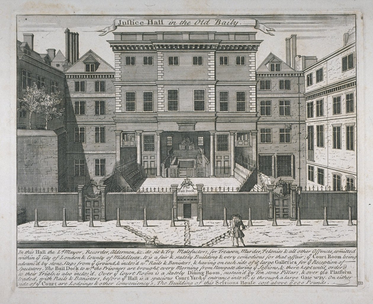 Zicht op de Rechtbank, Old Bailey, c.1740 door John Bowles