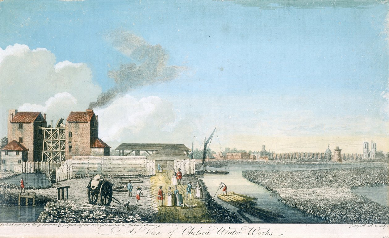 Een Uitzicht op de Chelsea Waterwerken, 1750 door John Boydell