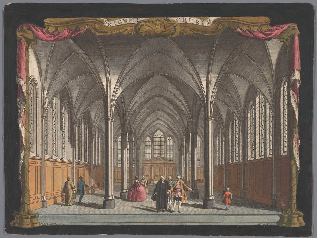 Gezicht op het interieur van de Temple Church te Londen door John Boydell