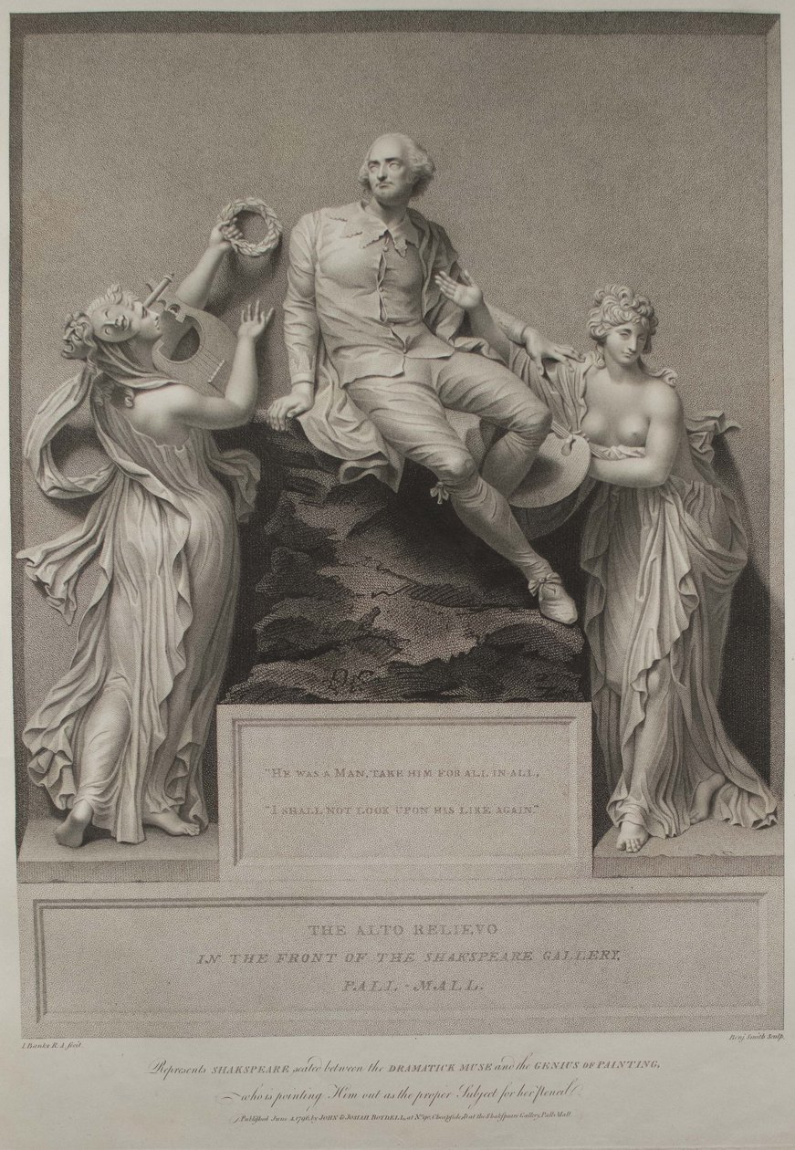Shakespeare met de Muze van Literatuur en de Genius van Schilderkunst, 1803 door John Boydell