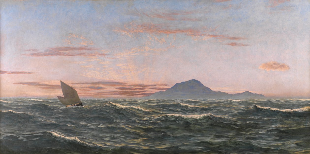 Zonsondergang bij Lundy Island (olieverf op doek) door John Brett