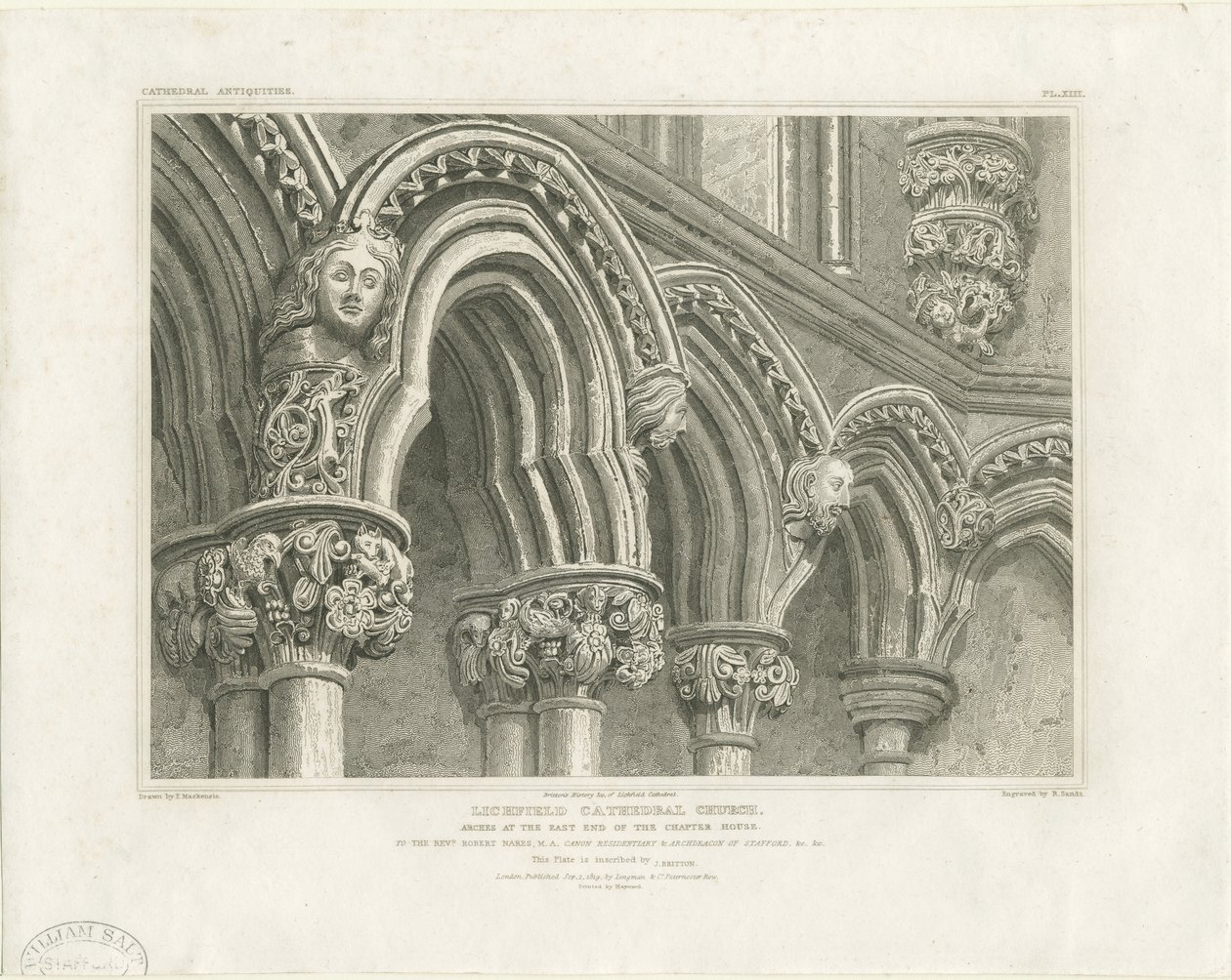 Interieur van Lichfield Cathedral - Bogen in de kapittelzaal: gravure, nd [c 1819] door John Britton