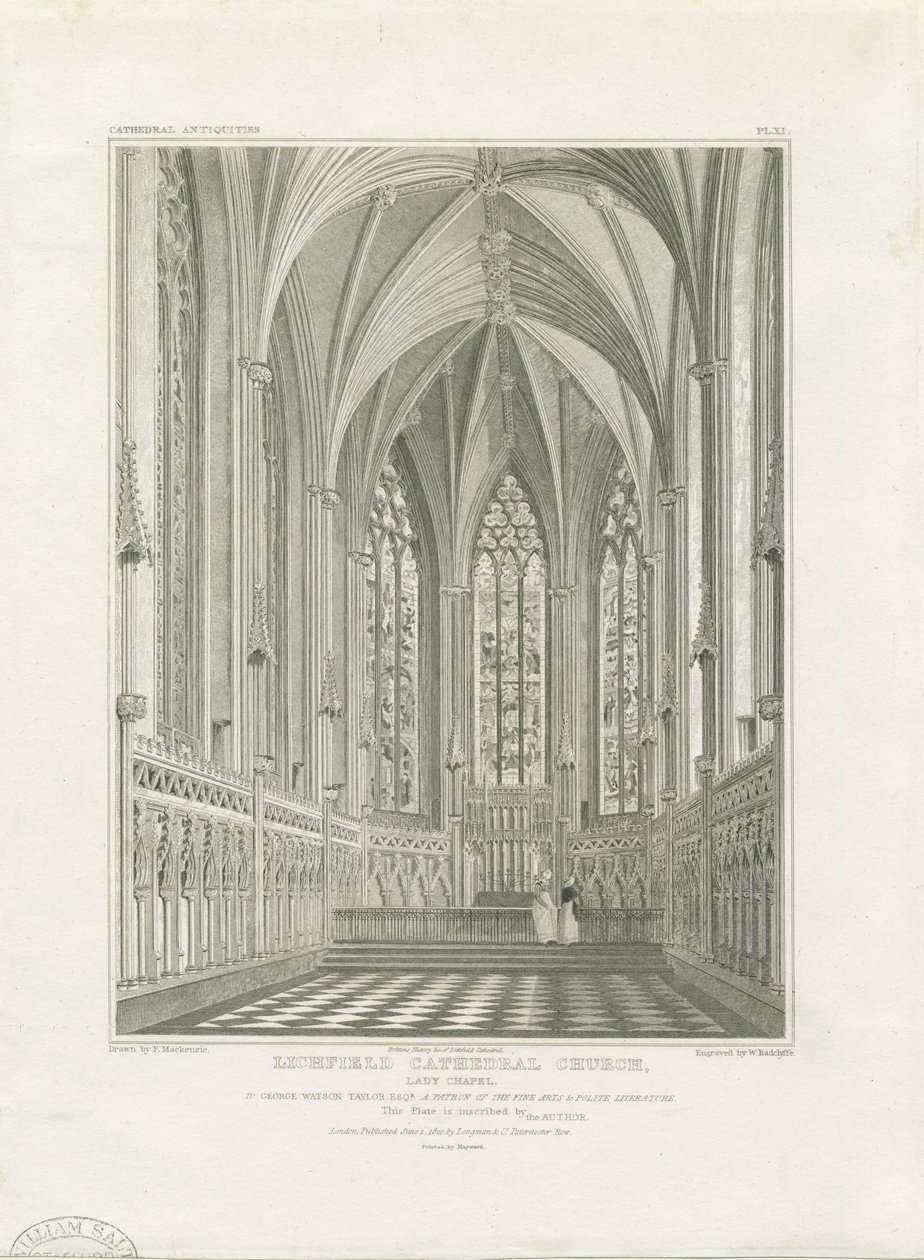 Interieur van de Kathedraal van Lichfield - Lady Chapel: gravure, nd [ca. 1820] (prent) door John Britton