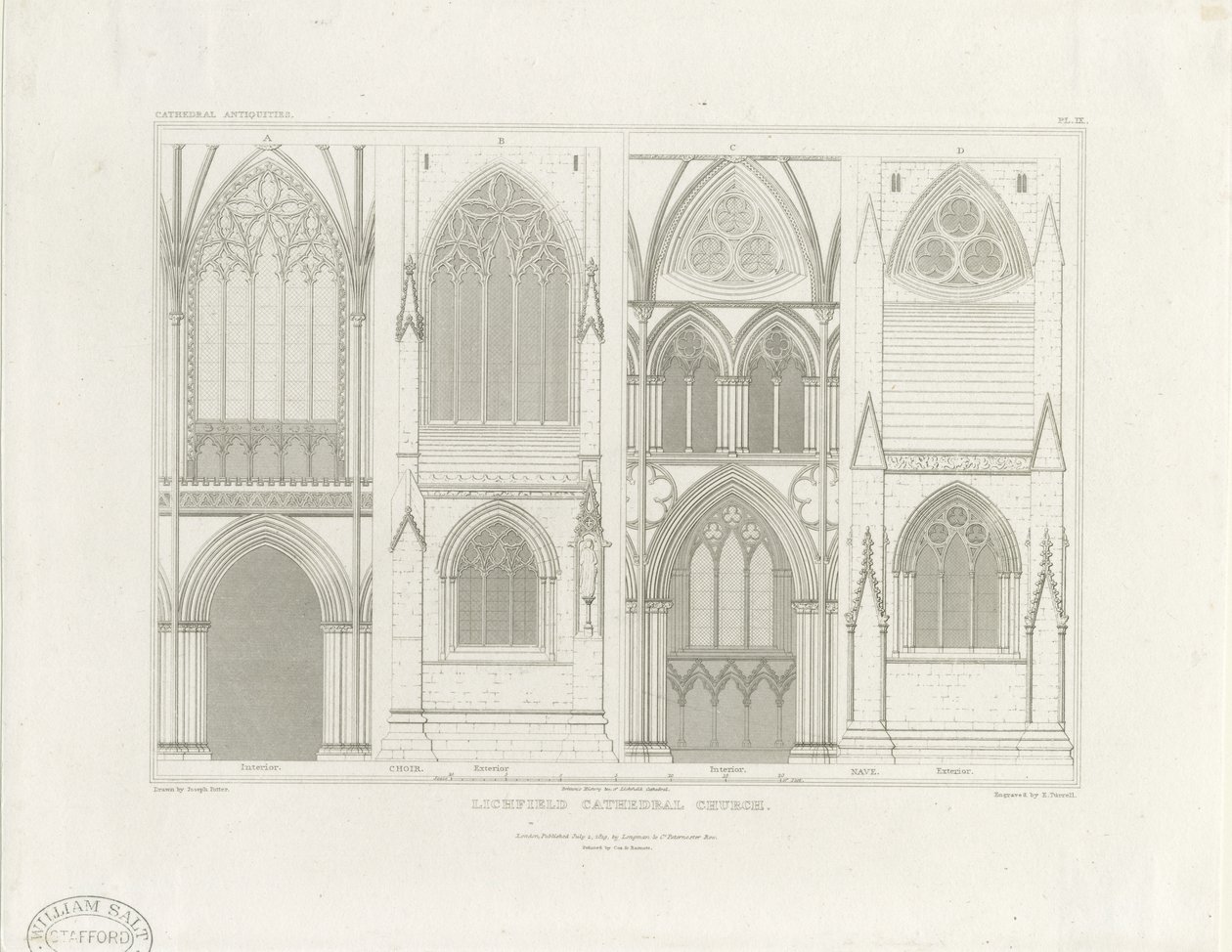 Interieur van Lichfield Cathedral - Schip en Koor door John Britton