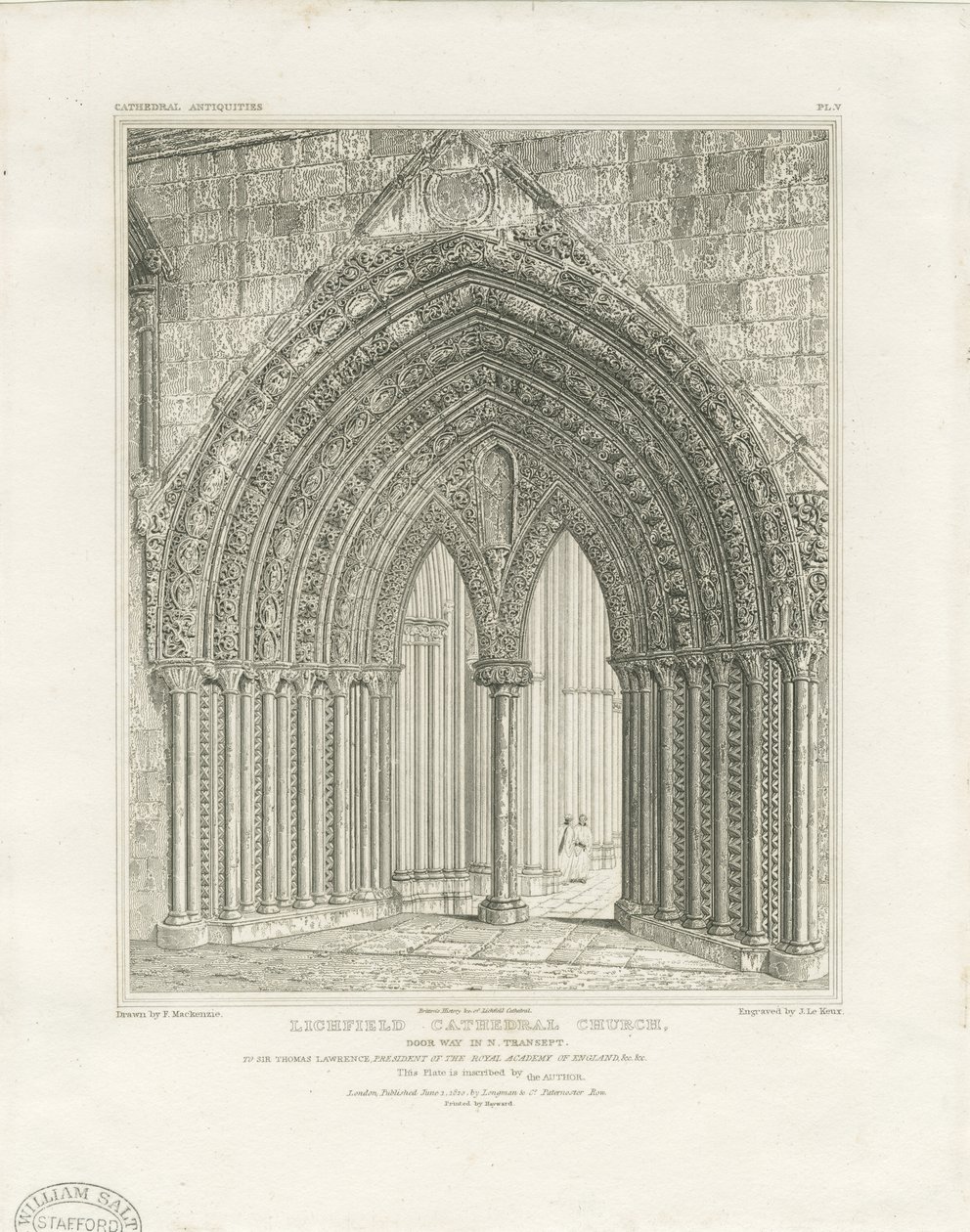 Lichfield Kathedraal - Noord Transept Deur: gravure, nd [c 1820] door John Britton