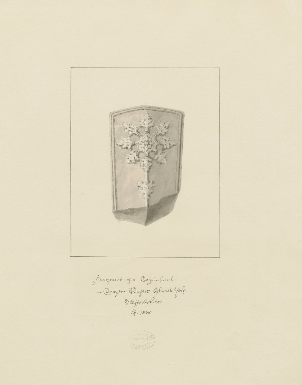 Drayton Bassett Kerk - Deksellid van de kist door John Buckler