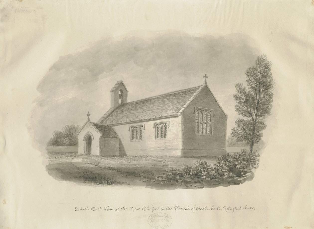 Eccleshall - Cotes Heath Kapel: sepia tekening door John Buckler