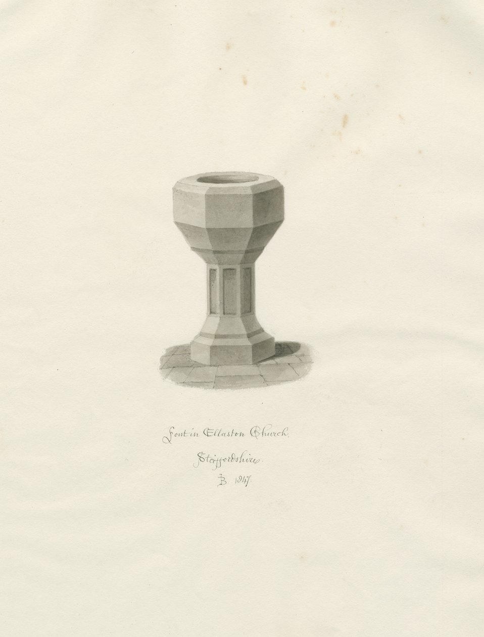 Doopvont in de kerk van Ellastone door John Buckler