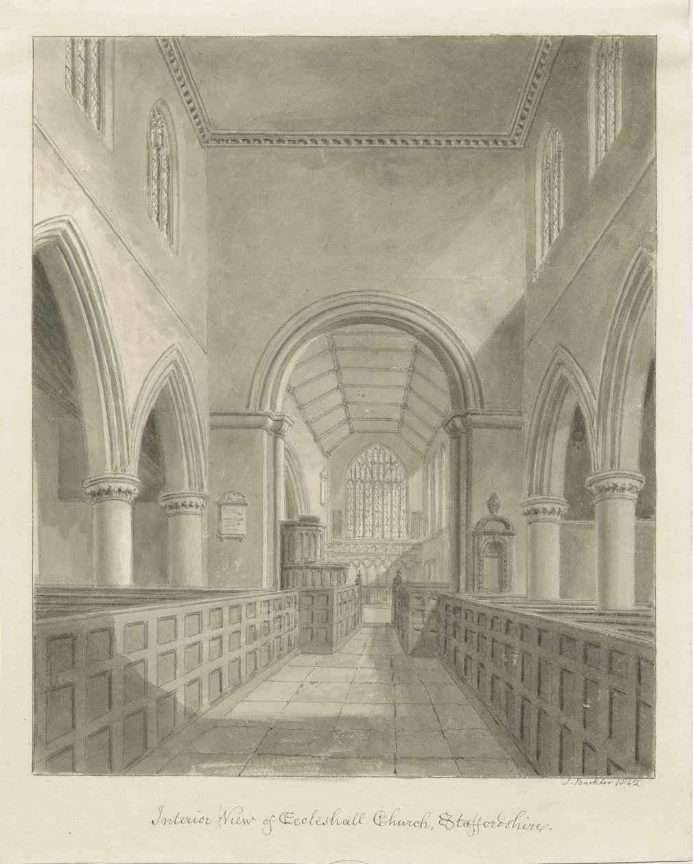 Interieur van Eccleshall Kerk door John Buckler