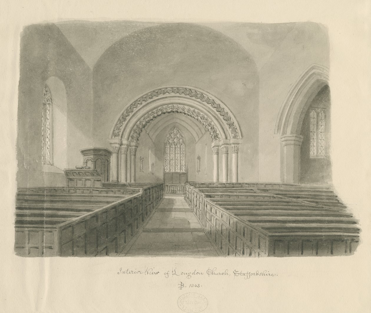 Interieur van Longdon Kerk door John Buckler