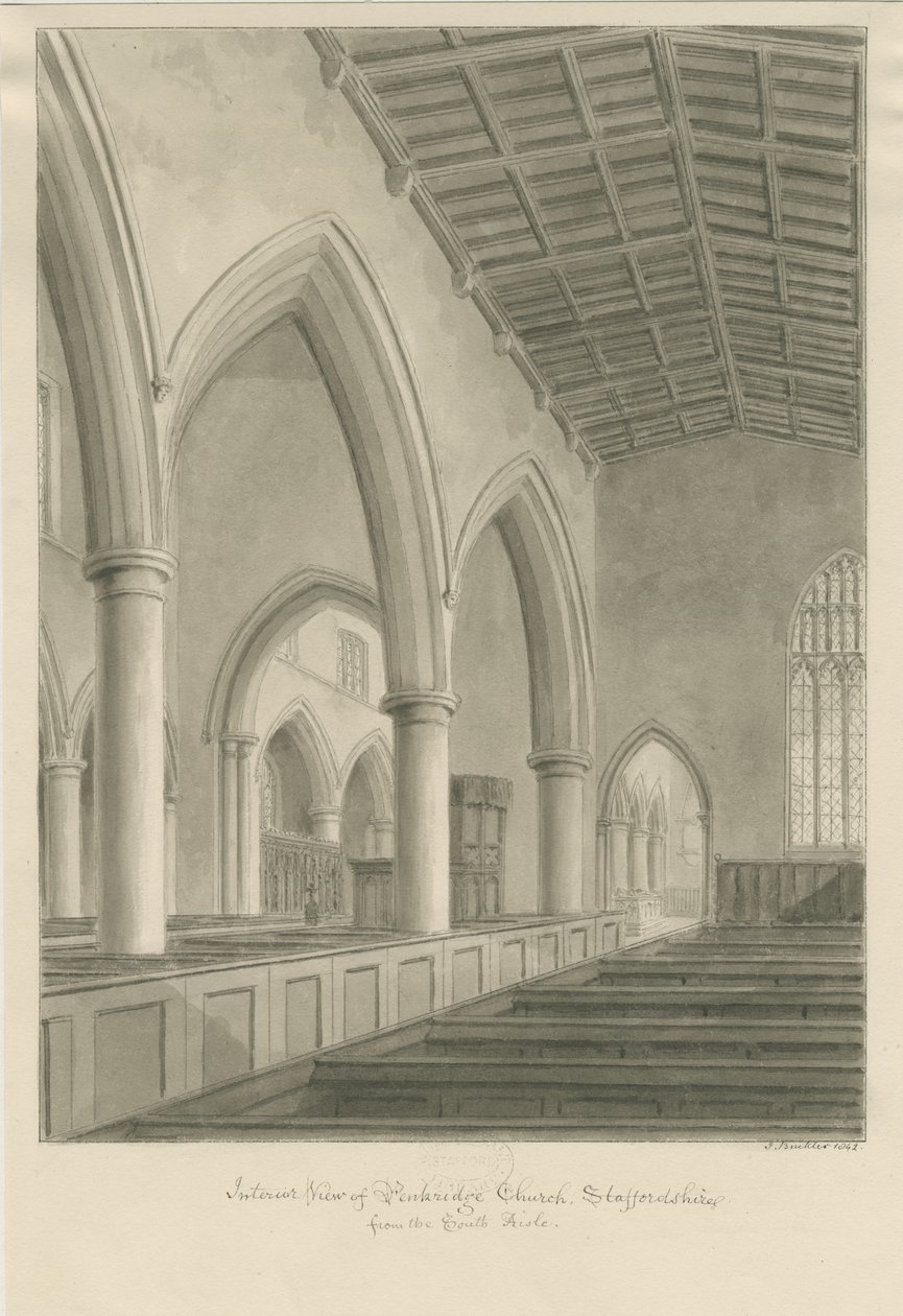 Interieur van Penkridge Kerk door John Buckler