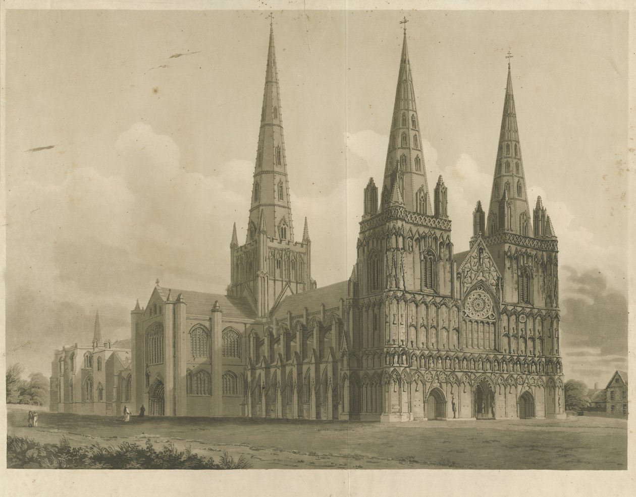 Lichfield Kathedraal - Noordwestelijke Aanblik door John Buckler