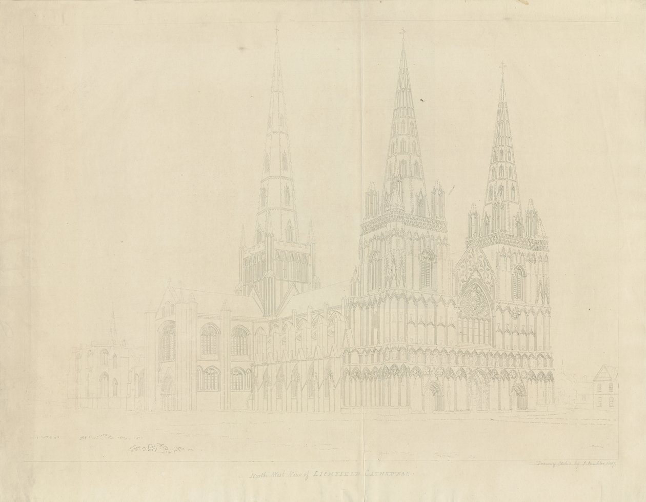 Lichfield Kathedraal - Noordwestelijke Aanblik door John Buckler