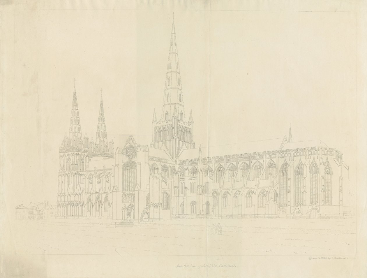 Lichfield Kathedraal - Zuidoostaanzicht door John Buckler
