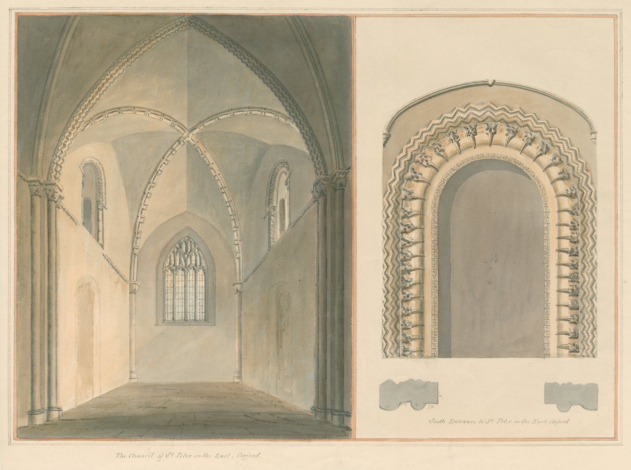 Oxfordshire - Oxford - Koor en Zuidelijke Ingang van St. Peter in de Oost Kerk door John Buckler