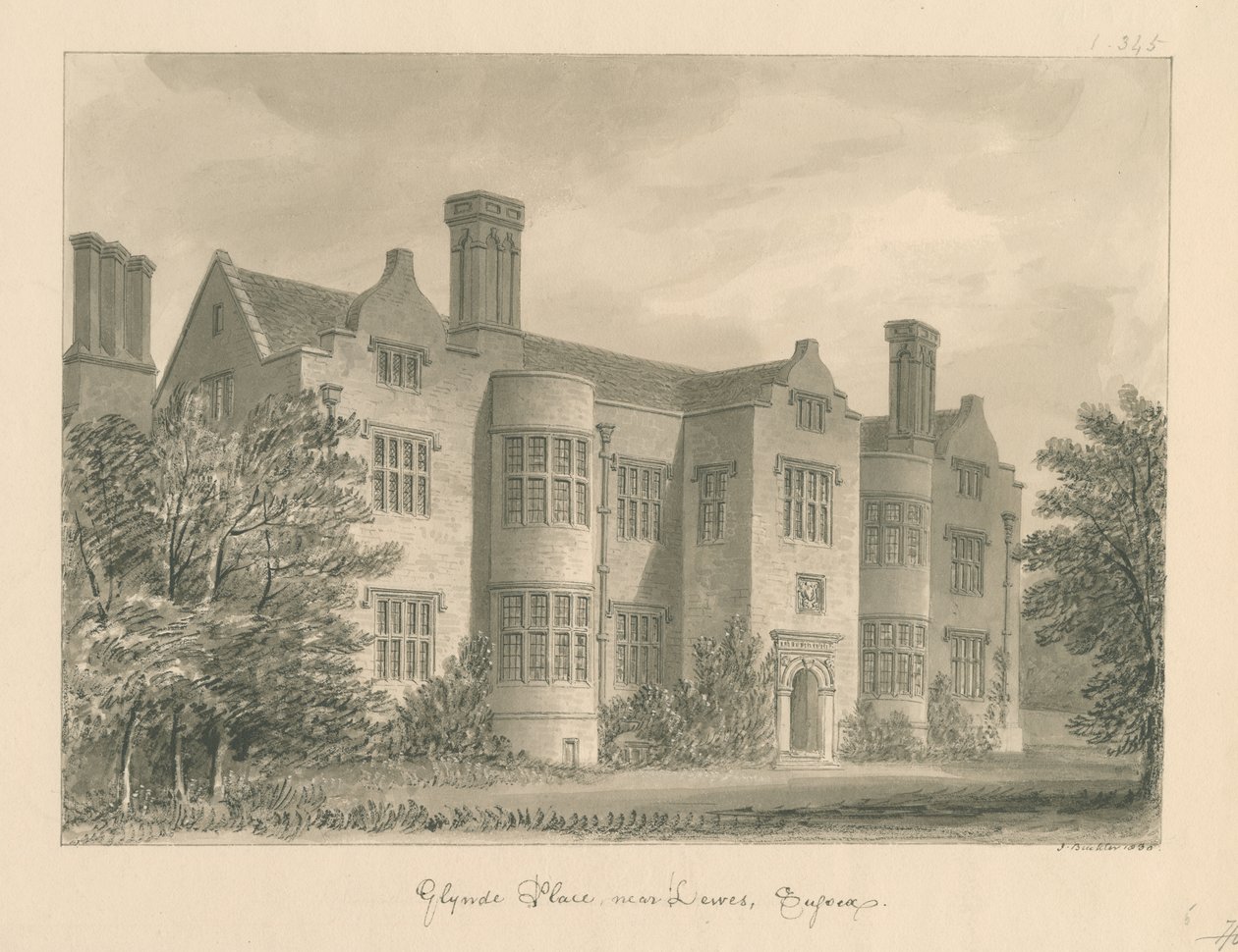 Sussex - Lewes - Glynde Place door John Buckler