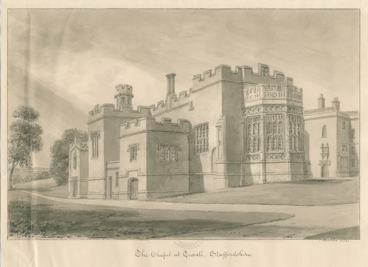 Tixall - Kapel bij Tixall Hall, 1841 door John Buckler