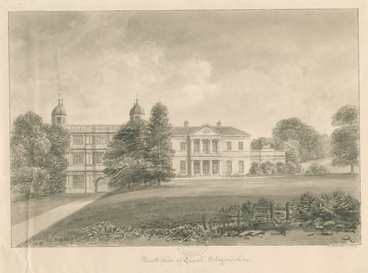 Tixall Hall en Poortgebouw door John Buckler