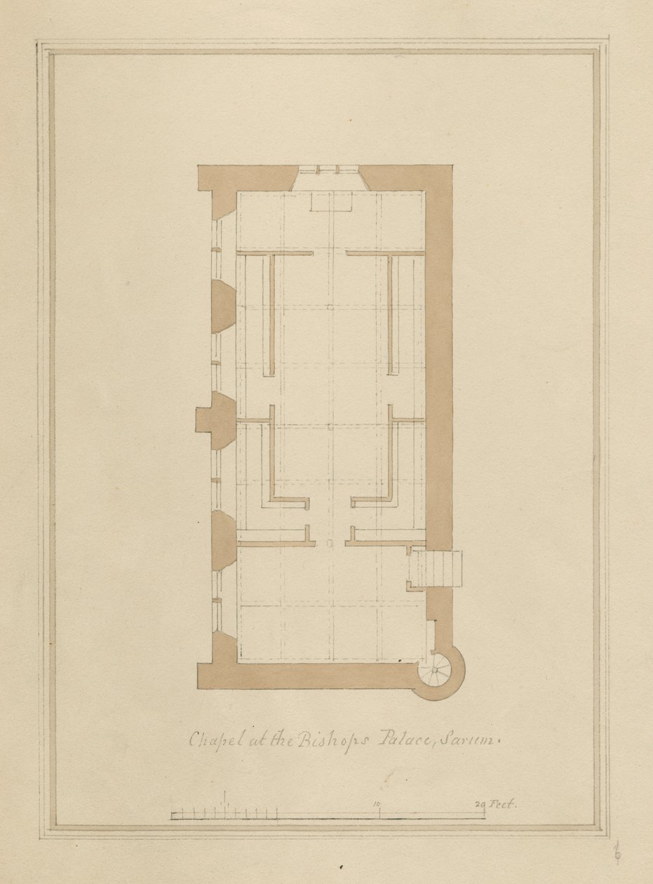 Wiltshire - Sarum - Plan van het Bisschoppelijk Paleis door John Buckler