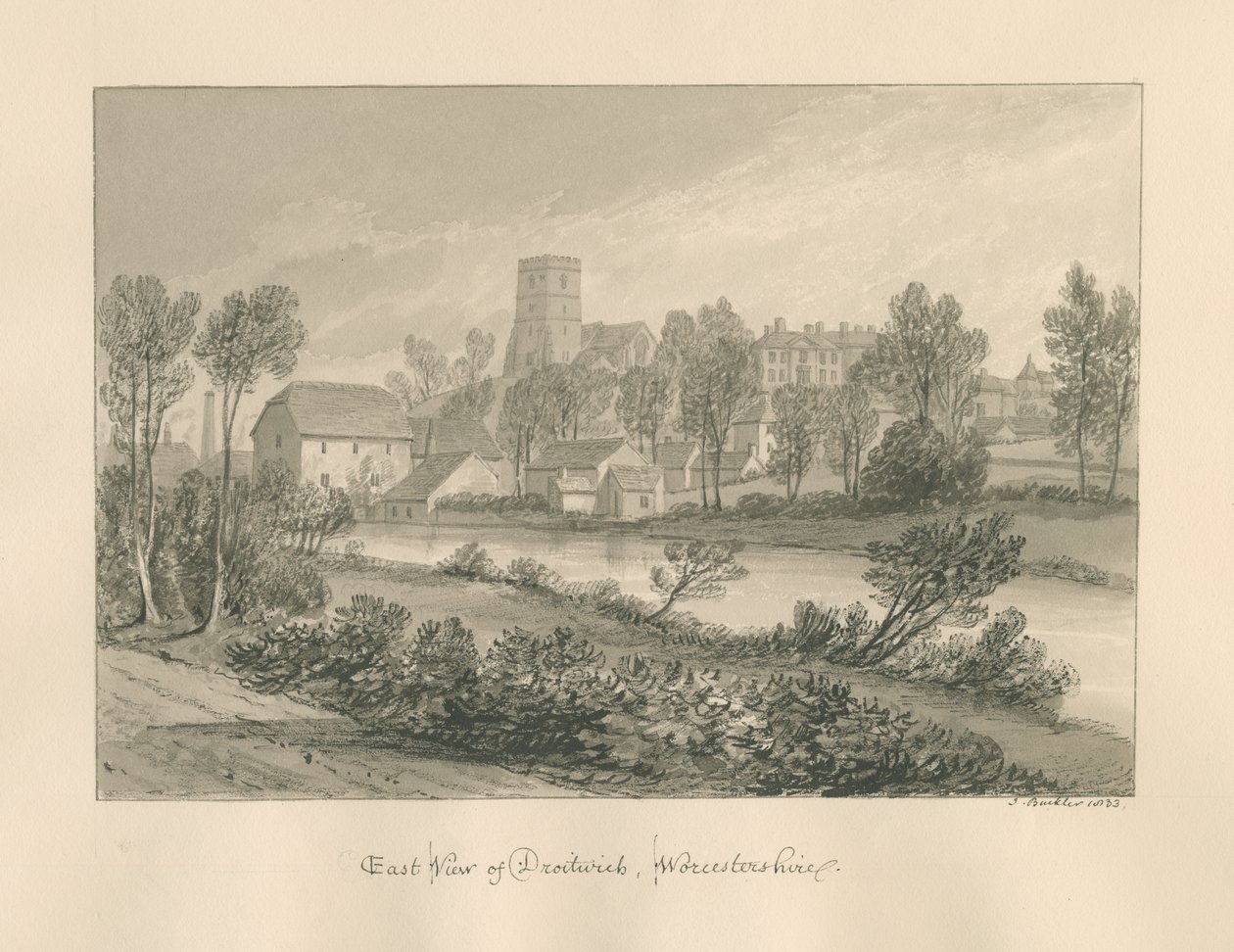 Worcestershire - Droitwich - Oostelijk Uitzicht op de Stad, 1833 door John Buckler