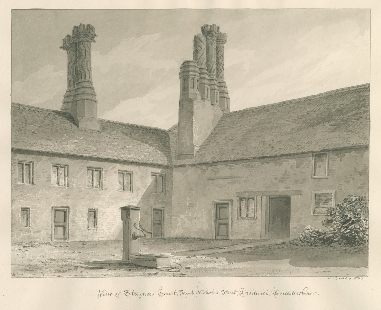 Worcestershire - Droitwich - Staynors Court: sepia tekening, 1833 door John Buckler