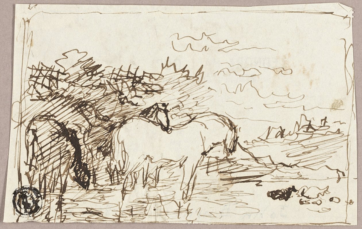Schets van Paarden die in Water Staan door John Burnet