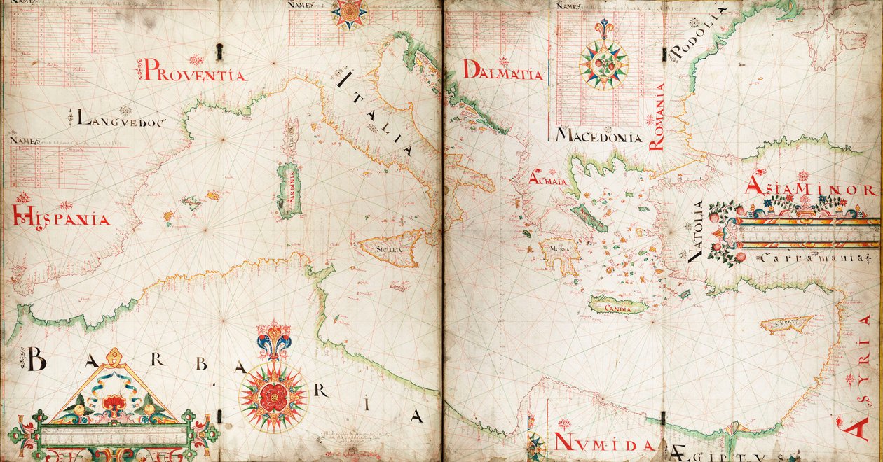 Kaart van de Middellandse Zee, Zwarte Zee en Kaspische Zee door John Burston