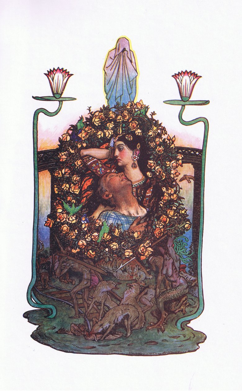 De tuin bij de brug, illustratie uit De Tuin van Kama (en andere liederen uit India), 1920 door John Byam Liston Shaw