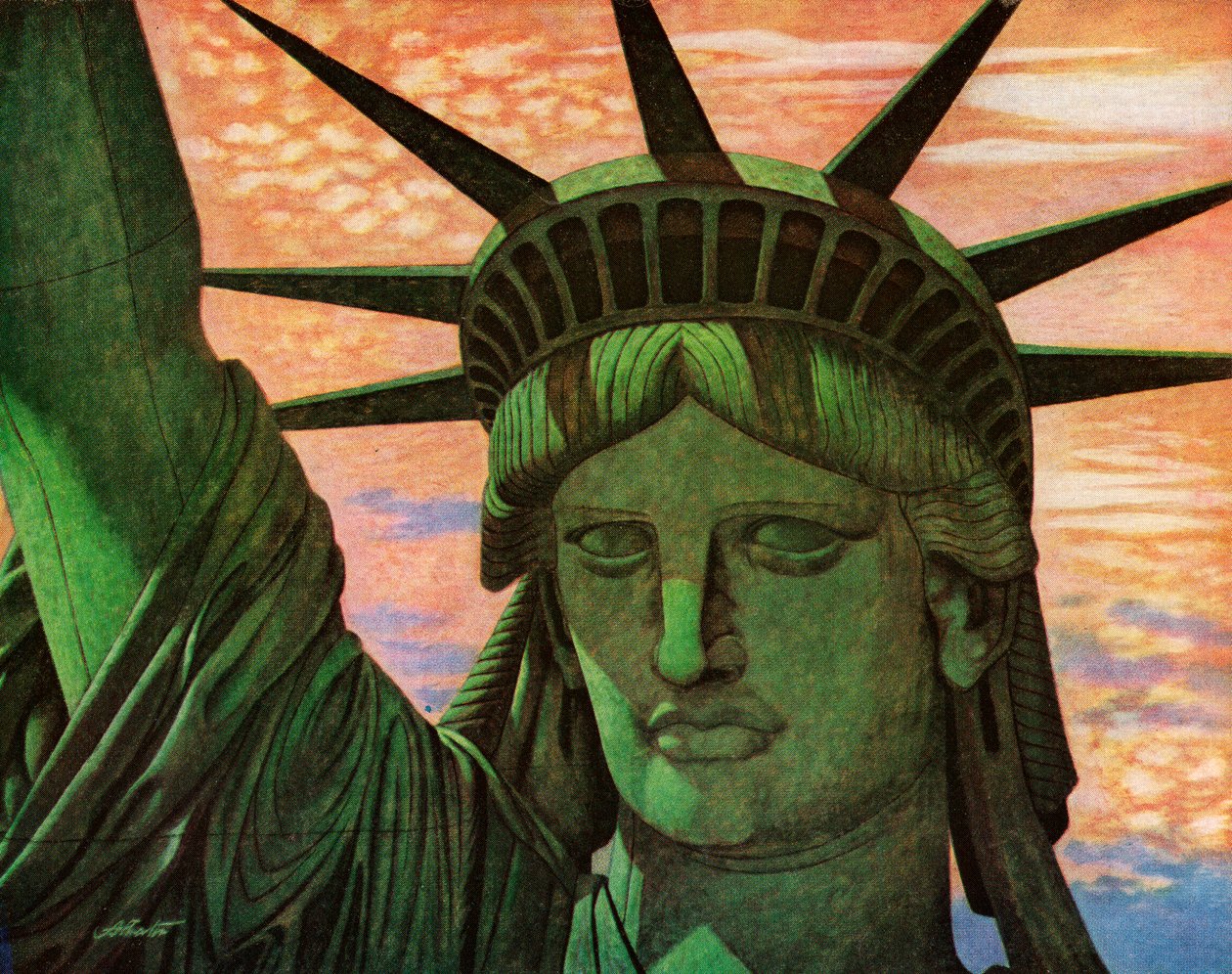 Close-up luchtfoto van het Vrijheidsbeeld door John Carleton Atherton