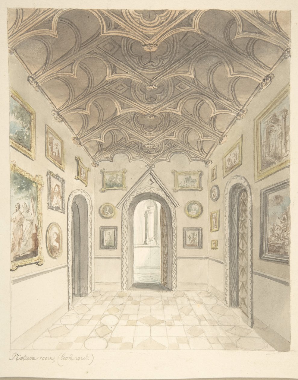 Lea Castle, Worcestershire, Beeldkamer, Kijkend naar het Westen, ca. 1816 door John Carter.