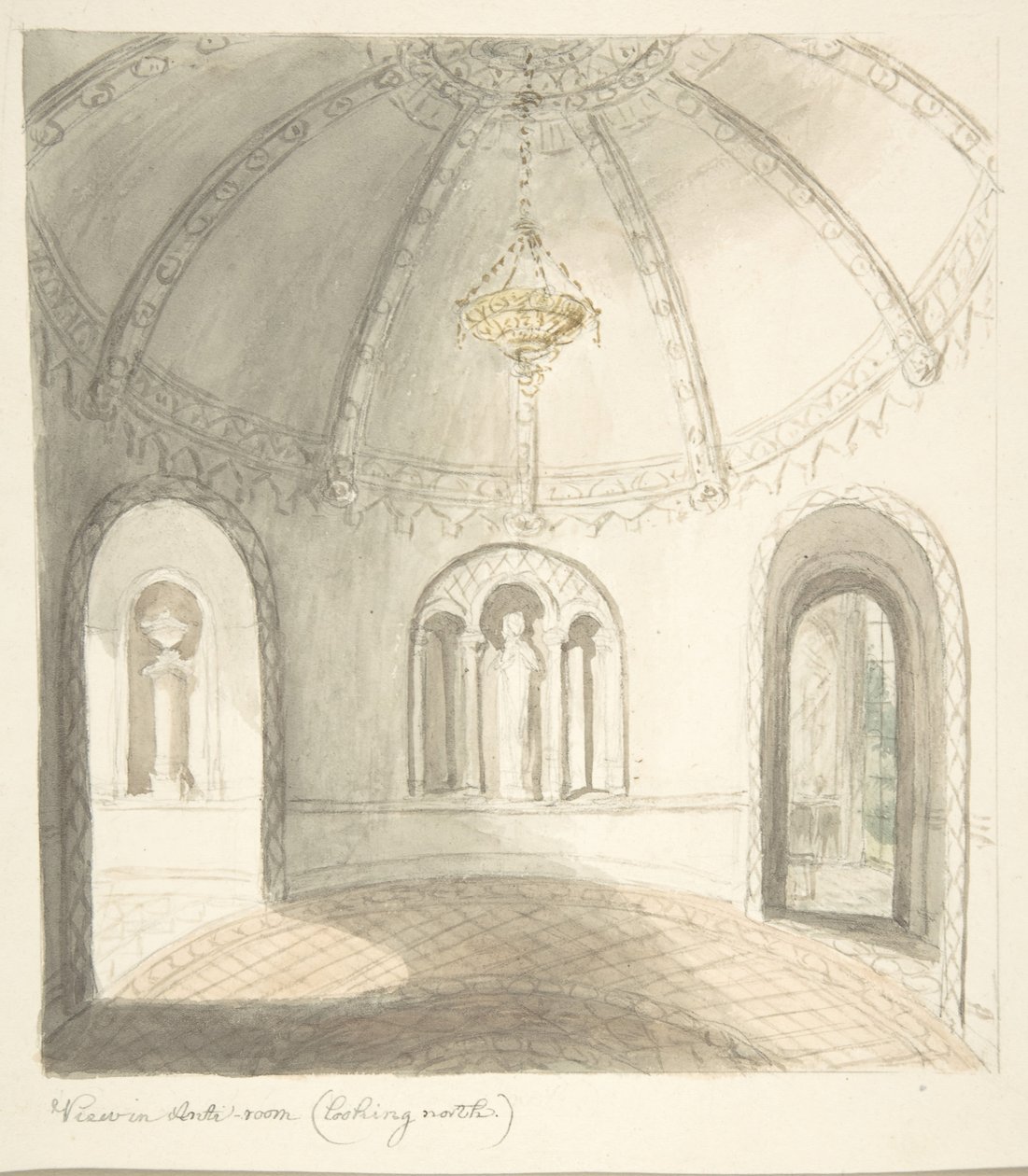 Lea Castle, Worcestershire, uitzicht in de voorkamer, kijkend naar het noorden door John Carter.