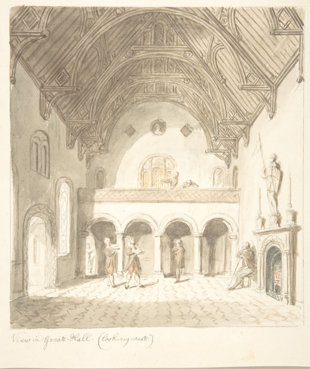Lea Castle, Worcestershire, Uitzicht in de Grote Zaal, Kijkend naar het Westen, ca. 1816 door John Carter.