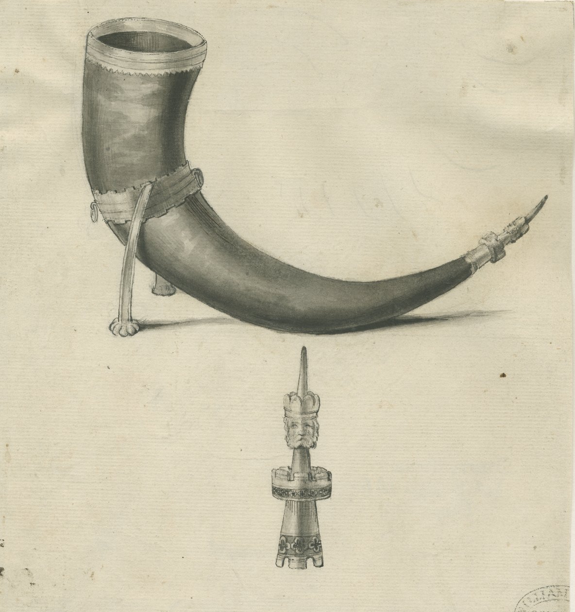 Lichfield - Drinkhoorn: pen- en sepia tekening, nd [1748-1817] door John Carter