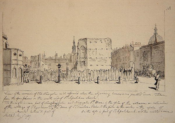 Uitzicht op de resten van de oude Newgate Prison door John Carter