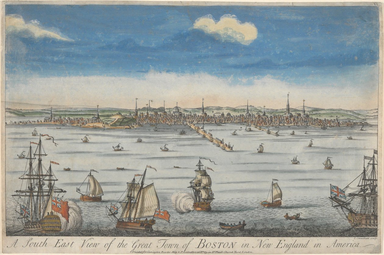 Een Zuidoostelijk Uitzicht op de Grote Stad Boston in New England door John Carwitham
